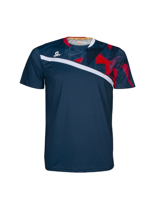 Camiseta técnica APACS 10158 azul marino vista frontal para bádminton, tenis, pádel y pickleball de alto rendimiento