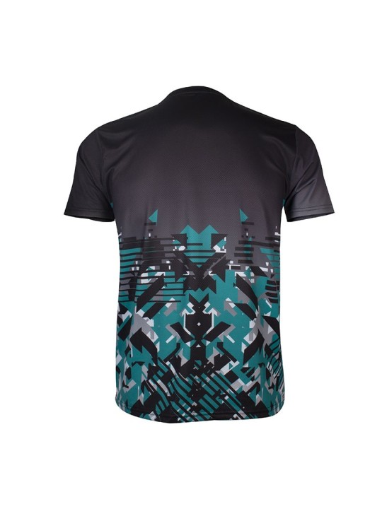 Camiseta técnica APACS 10159 negra y azul vista trasera, secado rápido