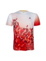 Camiseta técnica APACS 10159 blanca y roja vista frontal para bádminton