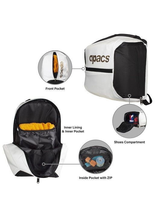 Múltiples bolsillos Mochila APACS 335 Blanca para botellas, accesorios y objetos personales