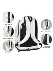 Espacio dedicado en Mochila APACS 335 Blanca para raquetas de bádminton protegido y seguro
