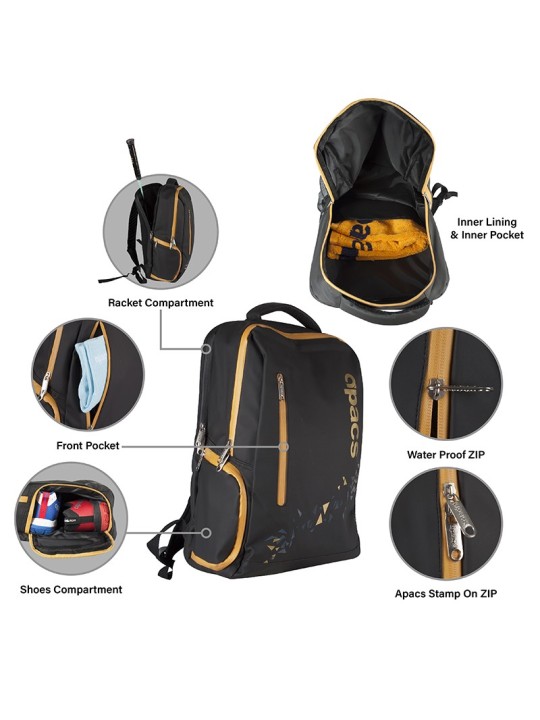 Múltiples bolsillos Mochila APACS 336 Negra para botellas y accesorios personales