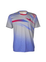 APACS 10152 gris claro y morado frontal en microfibra stretch transpirable para bádminton, tenis y pádel