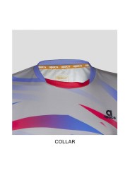 Cuello ergonómico termosellado APACS 10152 gris claro y morado sin costuras internas para competición