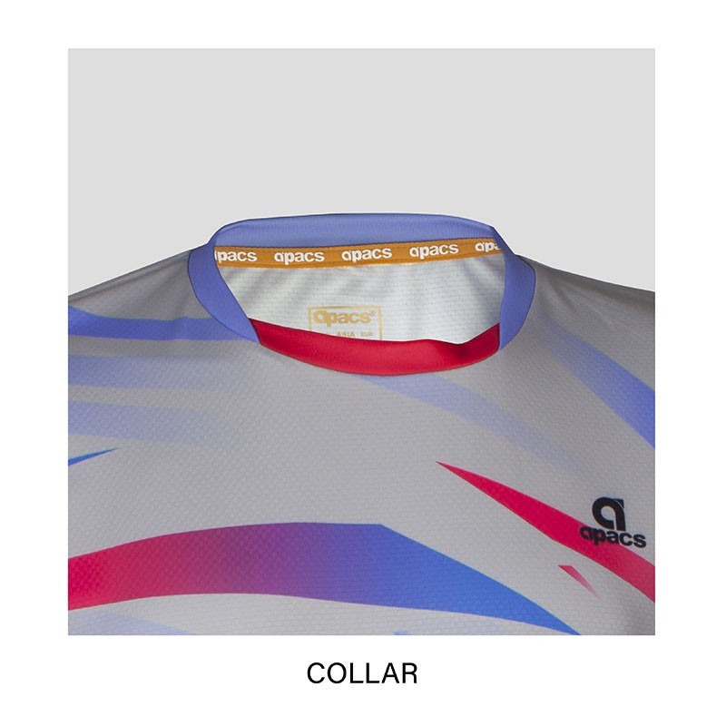 Cuello ergonómico termosellado APACS 10152 gris claro y morado sin costuras internas para competición
