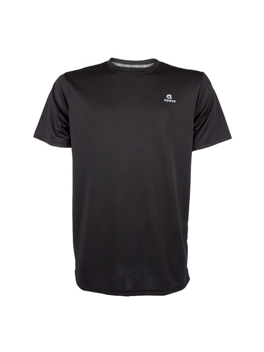 Camiseta básica APACS 309 negra frontal unicolor multideporte: bádminton, tenis, pádel y pickleball