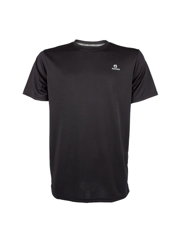 Camiseta básica APACS 309 negra frontal unicolor multideporte: bádminton, tenis, pádel y pickleball