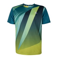 Camiseta técnica APACS 10137 esmeralda y neon frontal multideporte: bádminton, tenis, pádel y pickleball
