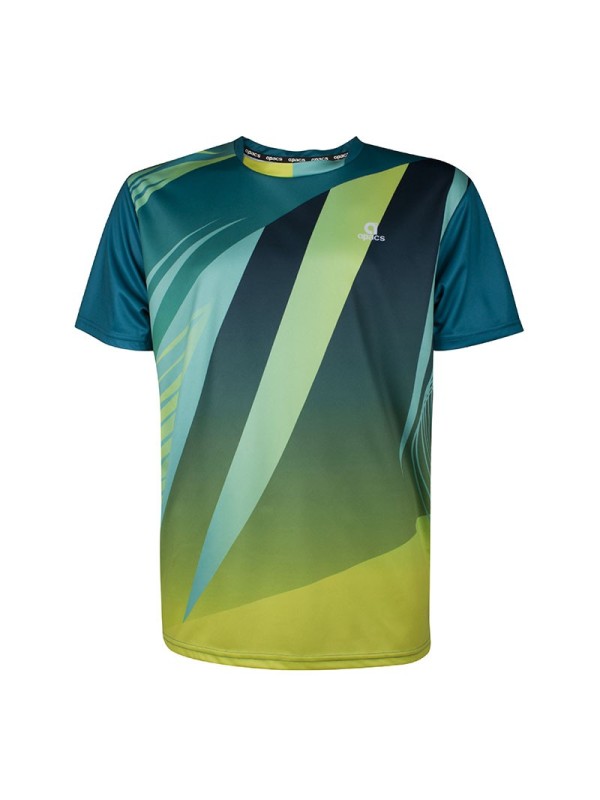 Camiseta técnica APACS 10137 esmeralda y neon frontal multideporte: bádminton, tenis, pádel y pickleball