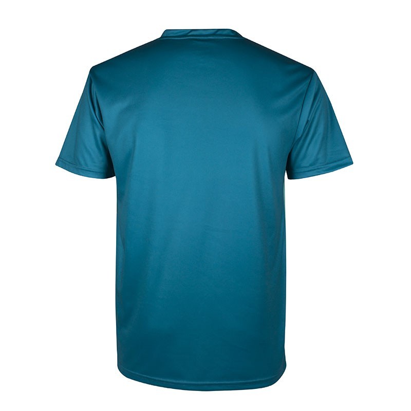 Camiseta técnica APACS 10137 esmeralda y neon trasera microperforada secado ultrarrápido