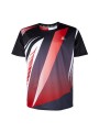 Camiseta técnica APACS 10137 negra y roja frontal con 4‑way stretch multideporte: bádminton, tenis, pádel y pickleball