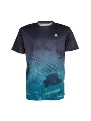 Camiseta técnica APACS 10136 negra y turquesa frontal en tejido jacquard transpirable multideporte: bádminton, tenis y pádel