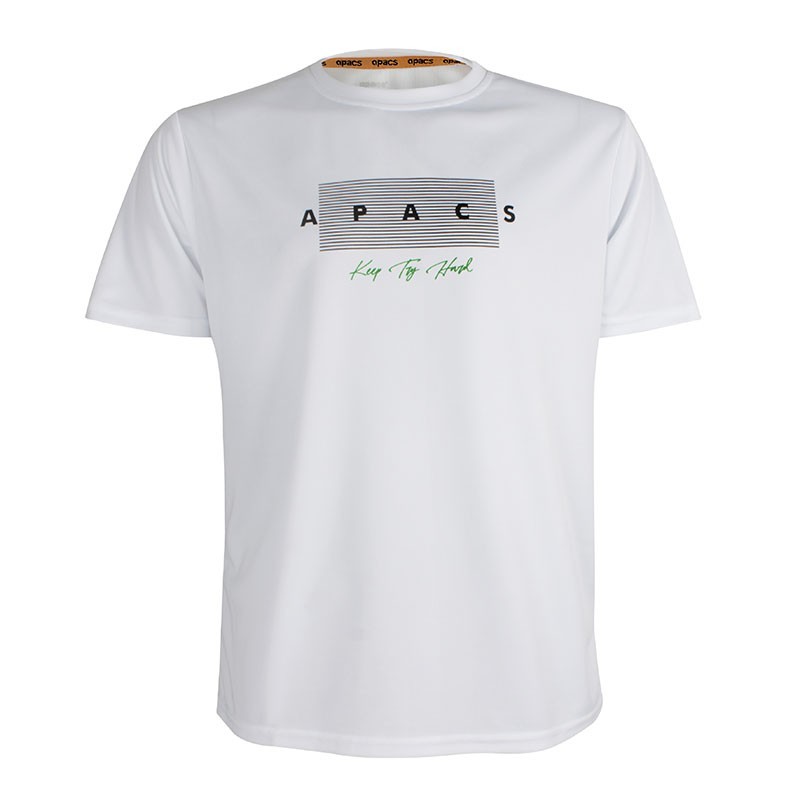 APACS 503 blanca frontal microfibra ligera slim fit para bádminton, tenis y pádel