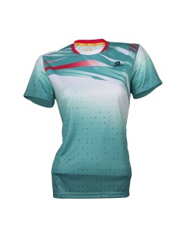 Camiseta técnica mujer APACS 367 turquesa y blanca slim fit multideporte: bádminton, tenis y pádel