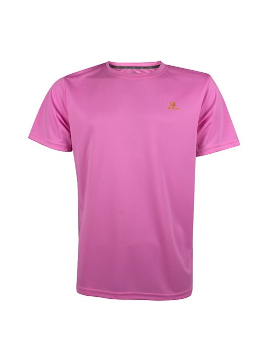 Camiseta básica APACS 309 rosa frontal unicolor multideporte: bádminton, tenis, pádel y pickleball