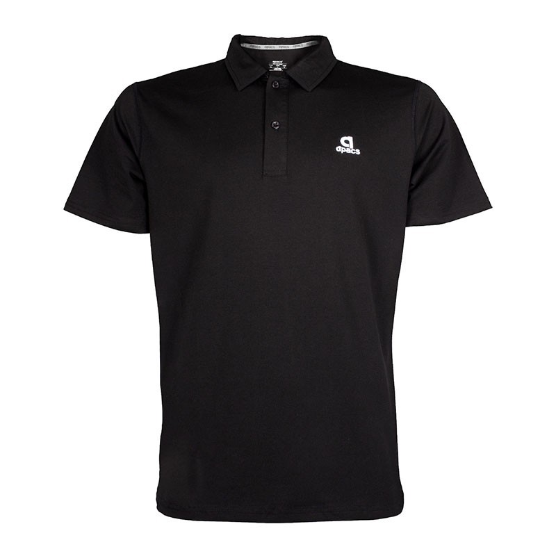 Polo técnico APACS 013 negro frontal en piqué ligero multideporte: bádminton, pádel y tenis