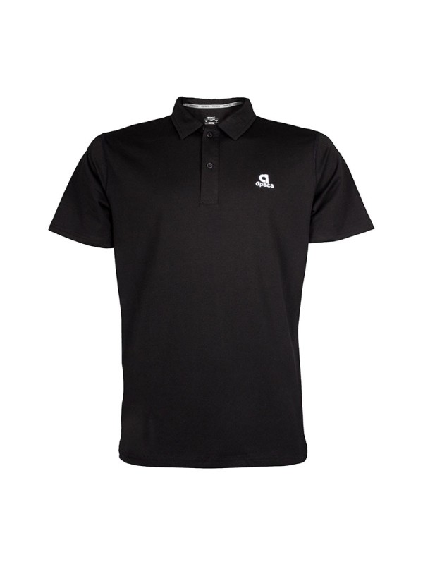 Polo técnico APACS 013 negro frontal en piqué ligero multideporte: bádminton, pádel y tenis